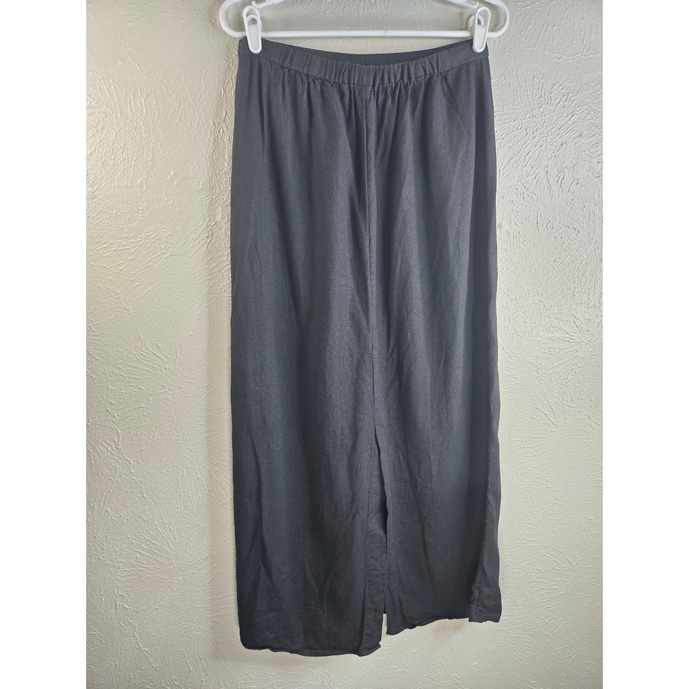 Old Navy Linen Blend Midi Skirt M Black Lightweight Straight Pencil Minimalist - Picture 2 of 8